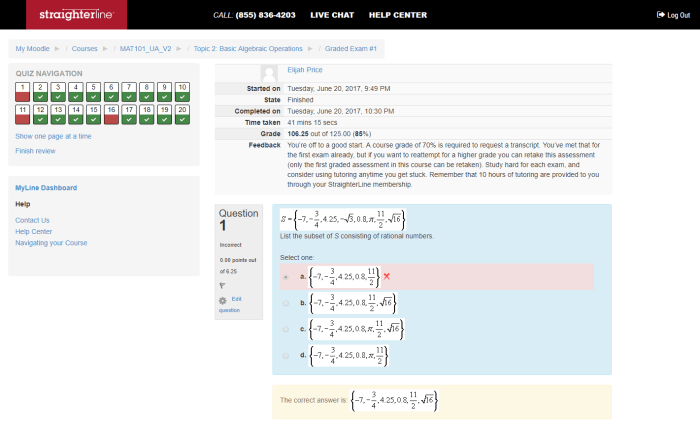 Straighterline math 101 final exam answers